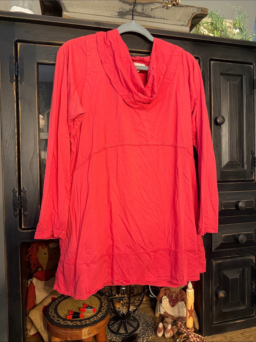 Women's Long-Sleeve Cowl Neck Tunic - Red